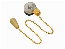 Выключатель с цепочкой и деревянной ручкой для бра Rexant 270мм золото, 3А 220V блистер картинка 